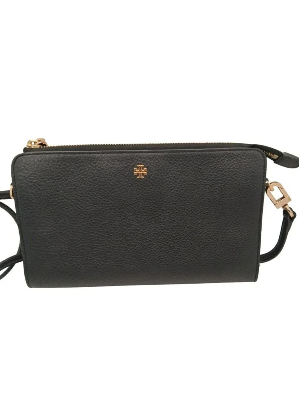 Tory Burch Black Leather Crossbody Bag Gold Hardware Adjustable Strap 9